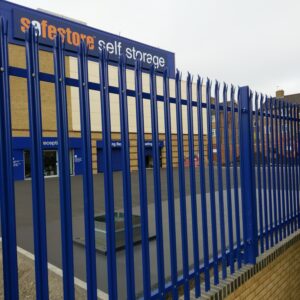 Steel palisade fencing installation